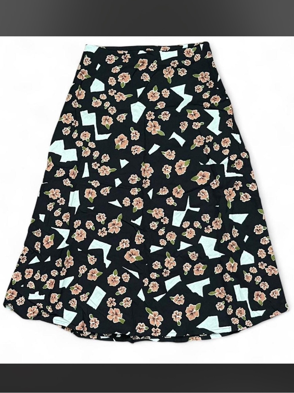 RVCA Black A-Line Skirt with Pink Floral and Mint Accents